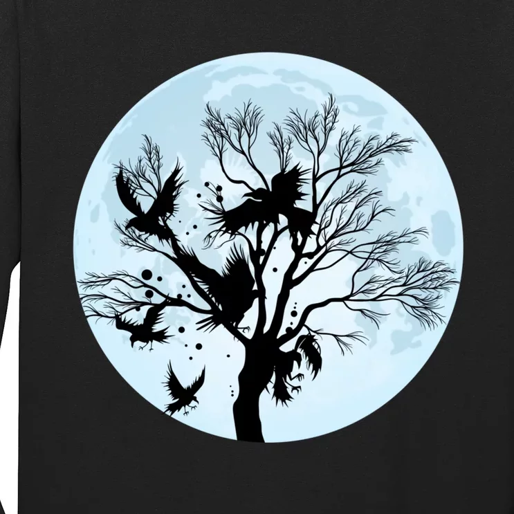 Moonlight Night Black Crow Forest Animal Bird Raven Long Sleeve Shirt