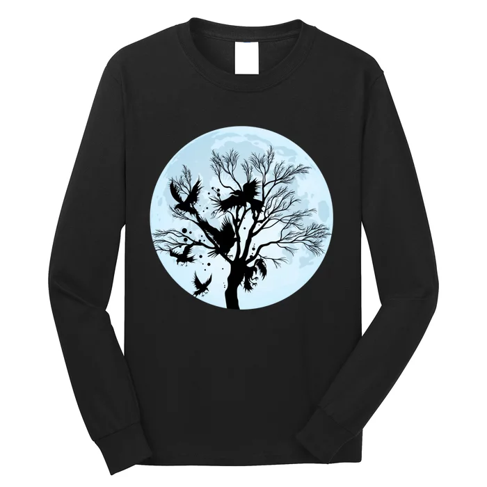 Moonlight Night Black Crow Forest Animal Bird Raven Long Sleeve Shirt