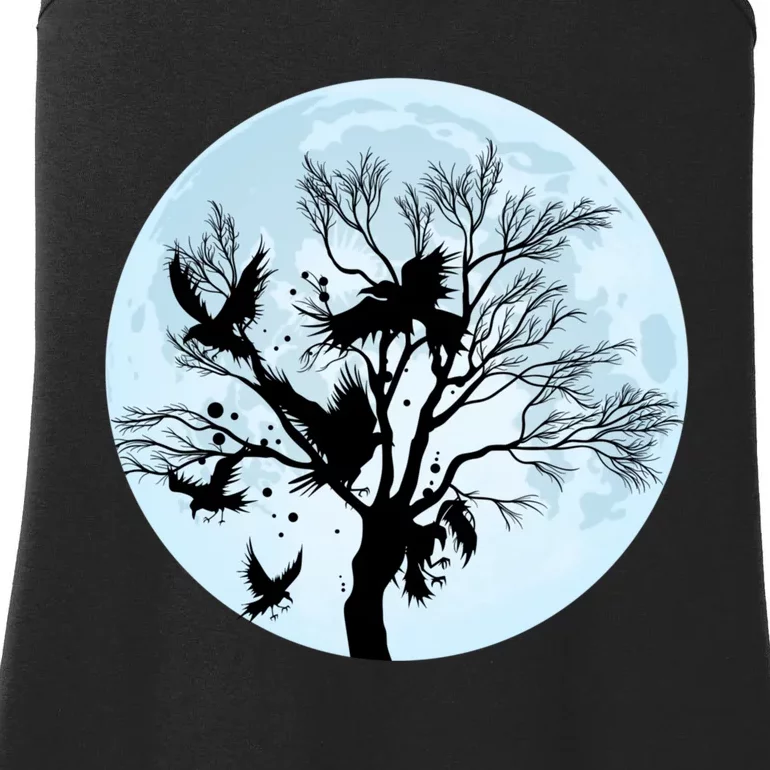 Moonlight Night Black Crow Forest Animal Bird Raven Ladies Essential Tank