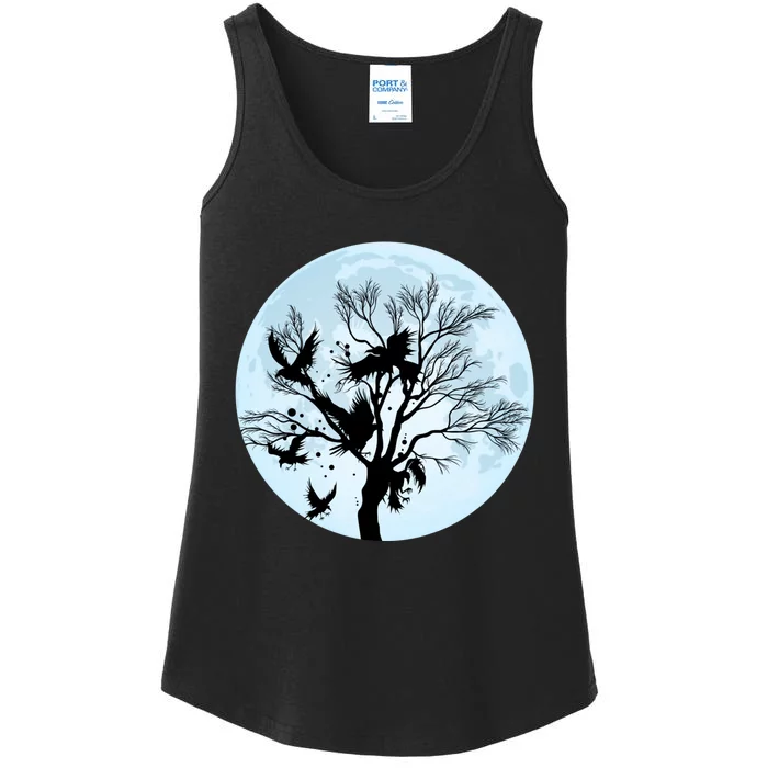 Moonlight Night Black Crow Forest Animal Bird Raven Ladies Essential Tank