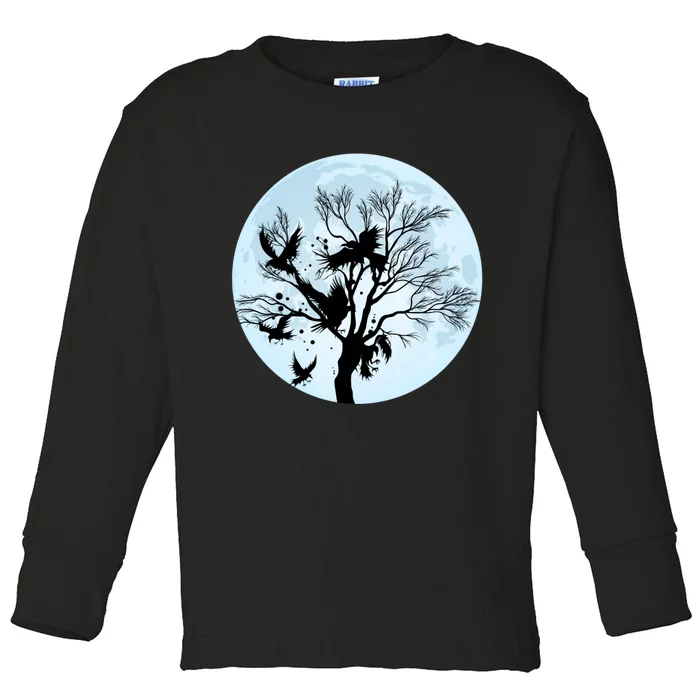 Moonlight Night Black Crow Forest Animal Bird Raven Toddler Long Sleeve Shirt