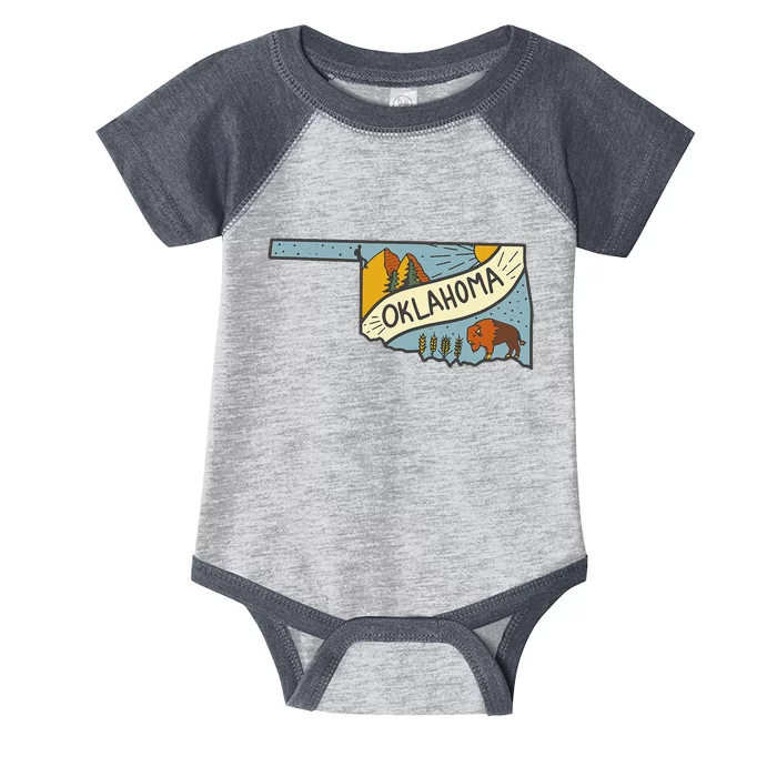 Mountain Nature Bison Buffalo Inside Oklahoma Map Hiking Infant Baby Jersey Bodysuit