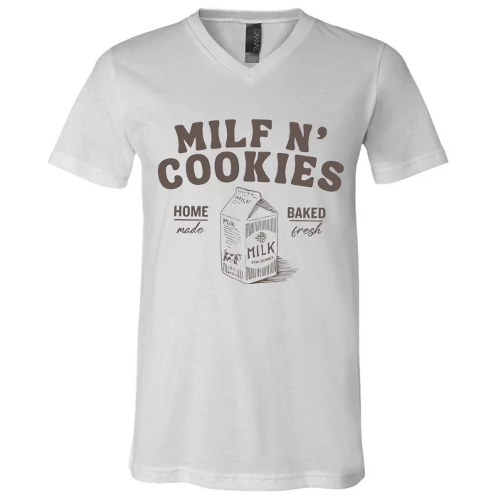 Milf N Cookies Stay At Home V-Neck T-Shirt