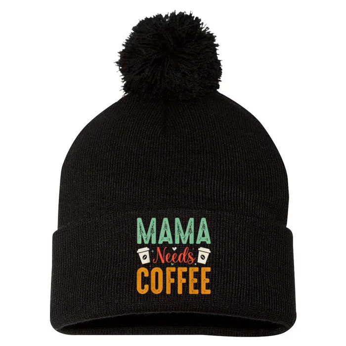 Mama Needs Coffee Pom Pom 12in Knit Beanie