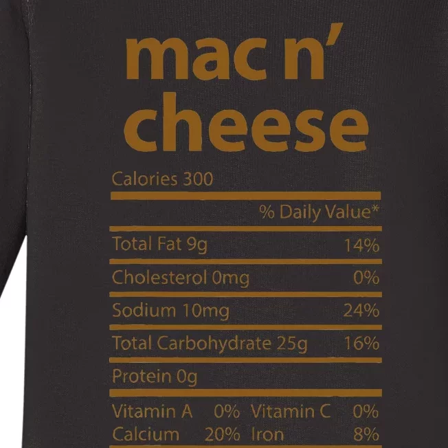 Mac N Cheese Family Thanksgiving Nutrition Fact Food Baby Long Sleeve Bodysuit