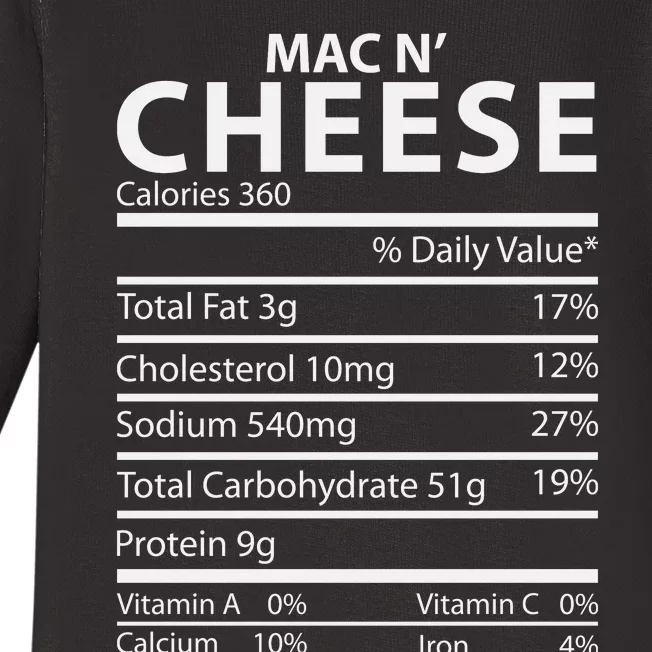 Mac N' Cheese Nutrition Facts Family Matching Baby Long Sleeve Bodysuit