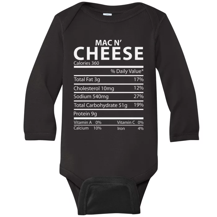 Mac N' Cheese Nutrition Facts Family Matching Baby Long Sleeve Bodysuit