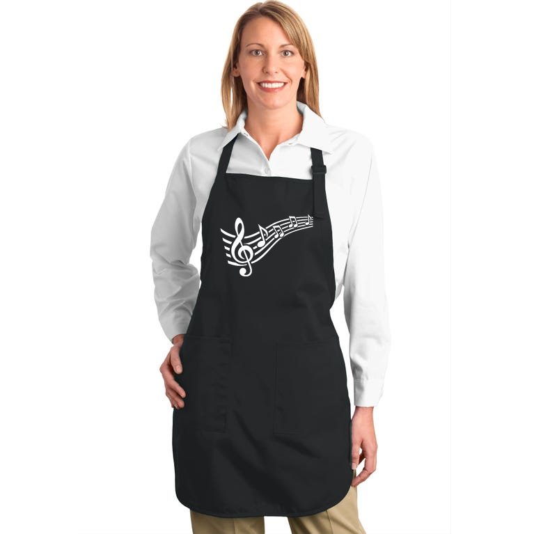 Music Notes Clef Full-Length Apron With Pockets