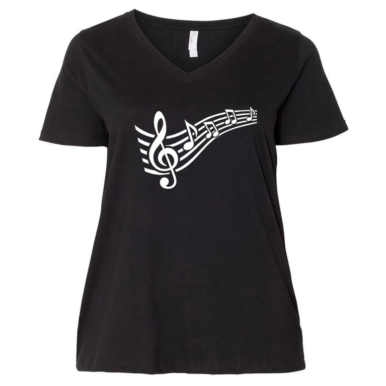 Music Notes Clef Women's V-Neck Plus Size T-Shirt