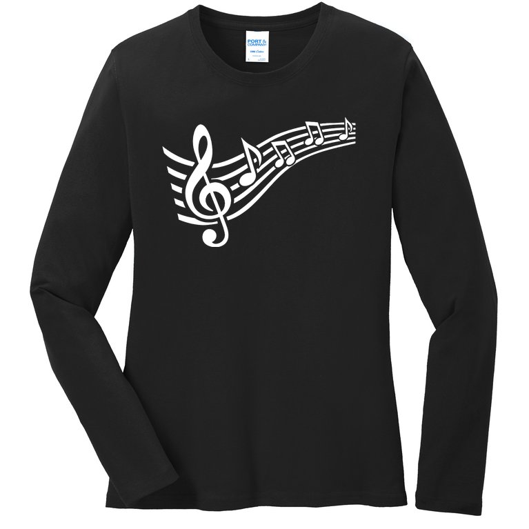 Music Notes Clef Ladies Missy Fit Long Sleeve Shirt