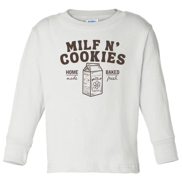 Milf N Cookies Stay At Home Milf Funny Milf Mom Mama Milf Toddler Long Sleeve Shirt