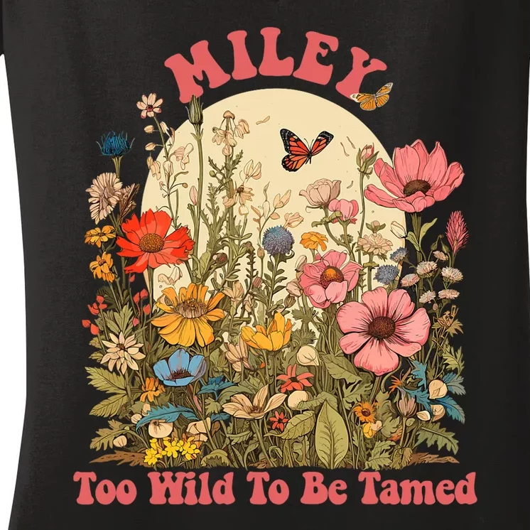 Miley Name Cute Retro Wildflower Miley Name Women's V-Neck T-Shirt