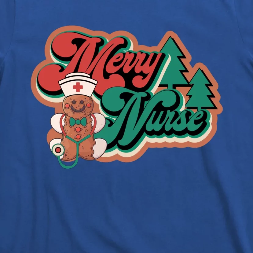 Merry Nurse Christmas Tree Retro Groovy Cookies Xmas Nursing Cute Gift T-Shirt