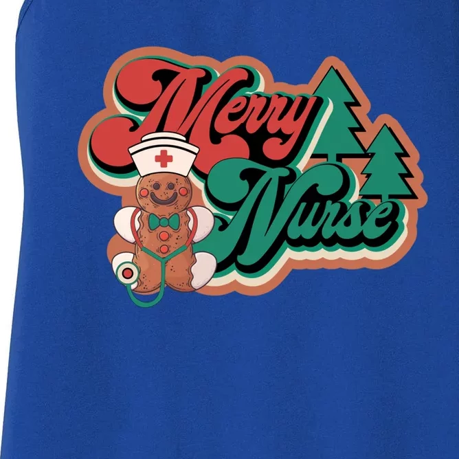 Merry Nurse Christmas Tree Retro Groovy Cookies Xmas Nursing Cute Gift Women's Racerback Tank