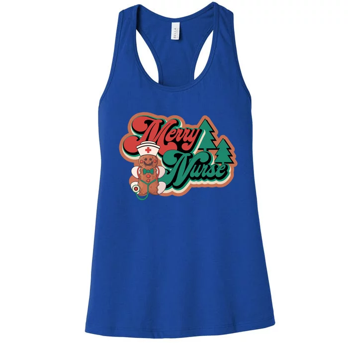 Merry Nurse Christmas Tree Retro Groovy Cookies Xmas Nursing Cute Gift Women's Racerback Tank