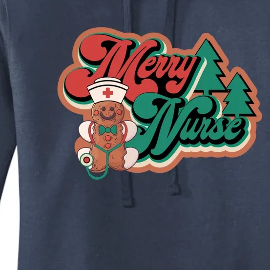 Merry Nurse Christmas Tree Retro Groovy Cookies Xmas Nursing Cute Gift Women's Pullover Hoodie