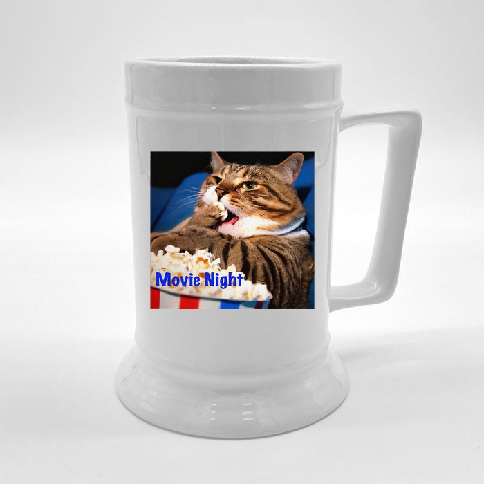 Movie Night Cat Front & Back Beer Stein