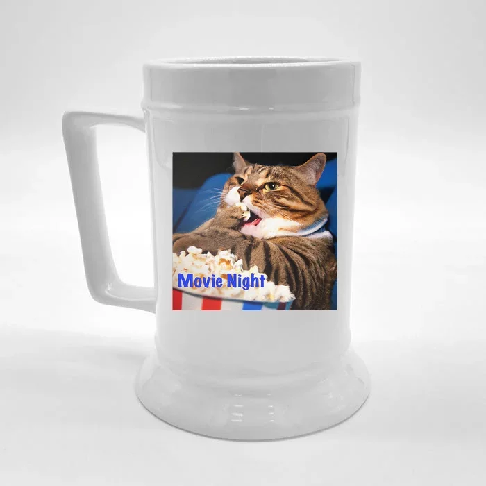 Movie Night Cat Front & Back Beer Stein