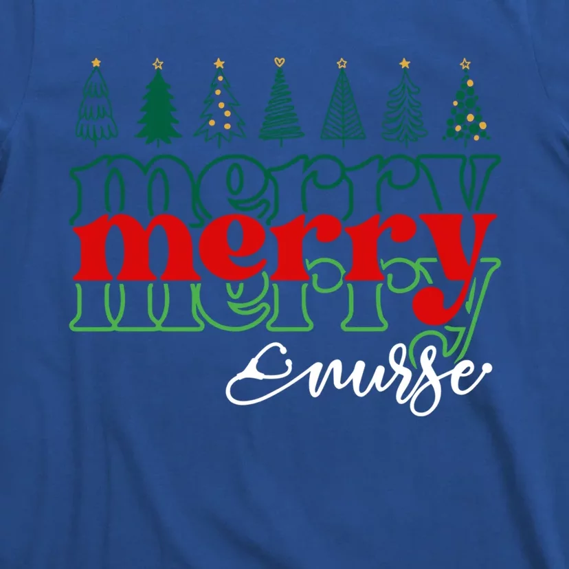 Merry Nurse Christmas Trees Stethoscope Xmas Nursing Medical Gift T-Shirt