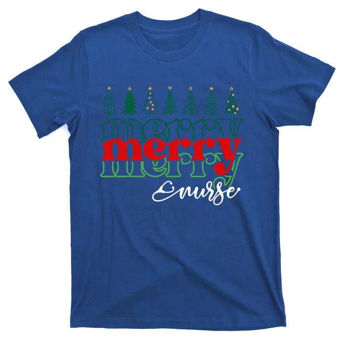 Merry Nurse Christmas Trees Stethoscope Xmas Nursing Medical Gift T-Shirt