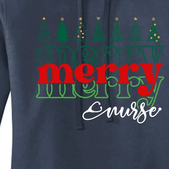 Merry Nurse Christmas Trees Stethoscope Xmas Nursing Medical Gift Women's Pullover Hoodie