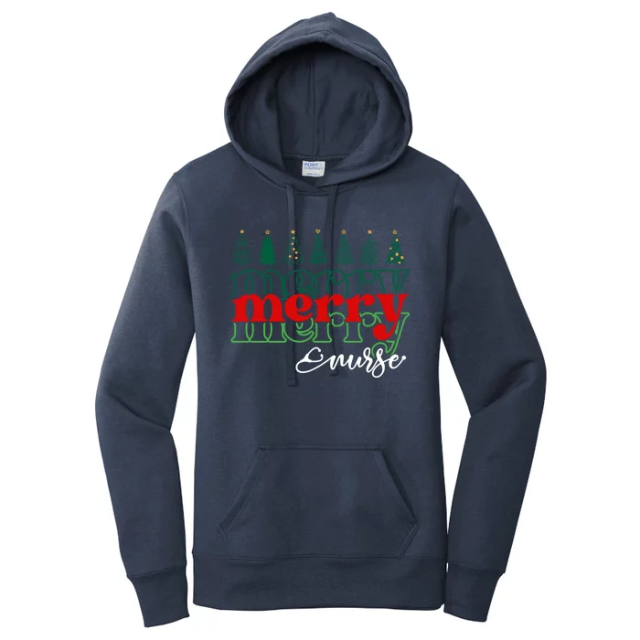 Merry Nurse Christmas Trees Stethoscope Xmas Nursing Medical Gift Women's Pullover Hoodie