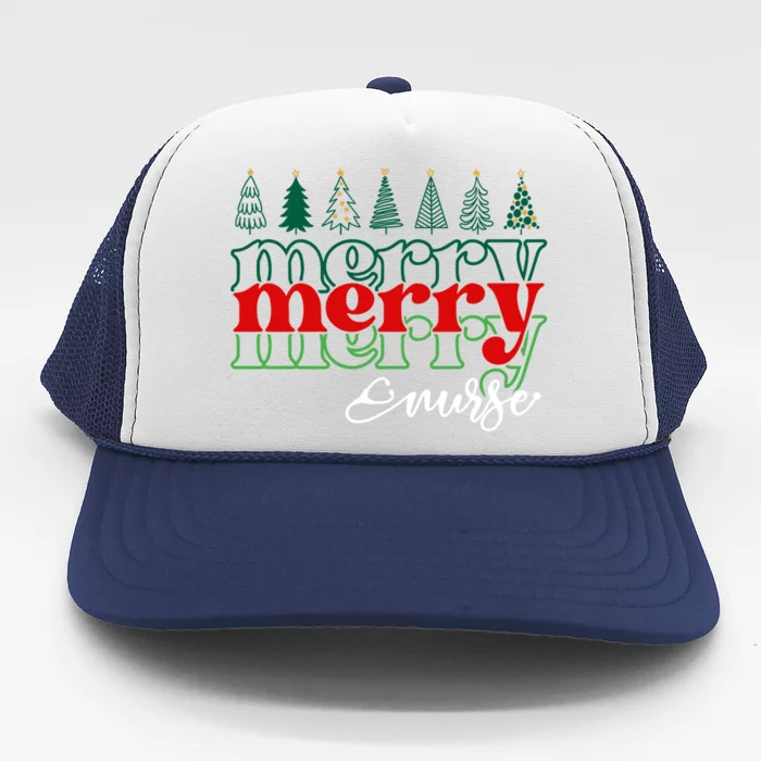 Merry Nurse Christmas Trees Stethoscope Xmas Nursing Medical Gift Trucker Hat