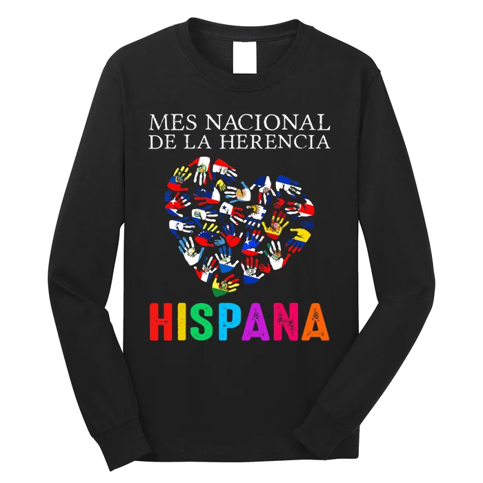 Mes Nacional De La Herencia Hispana Hands Countries Flags Long Sleeve Shirt