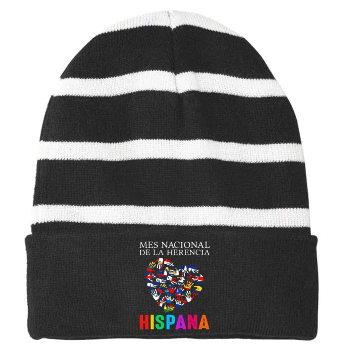 Mes Nacional De La Herencia Hispana Hands Countries Flags Striped Beanie with Solid Band