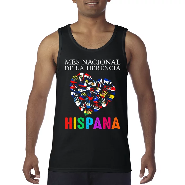 Mes Nacional De La Herencia Hispana Hands Countries Flags Tank Top