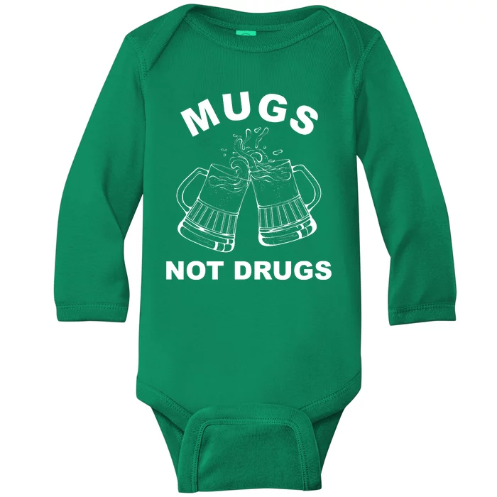 Mugs Not Drugs St Patrick's Day Funny Beer Baby Long Sleeve Bodysuit