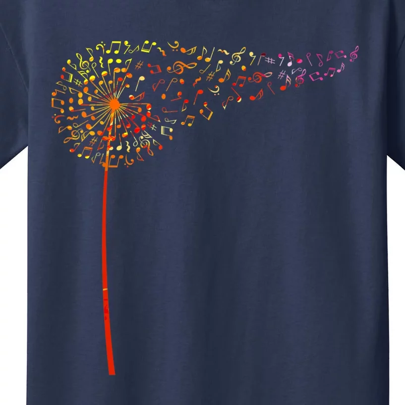 Music Notes Dandelion Flower Kids T-Shirt