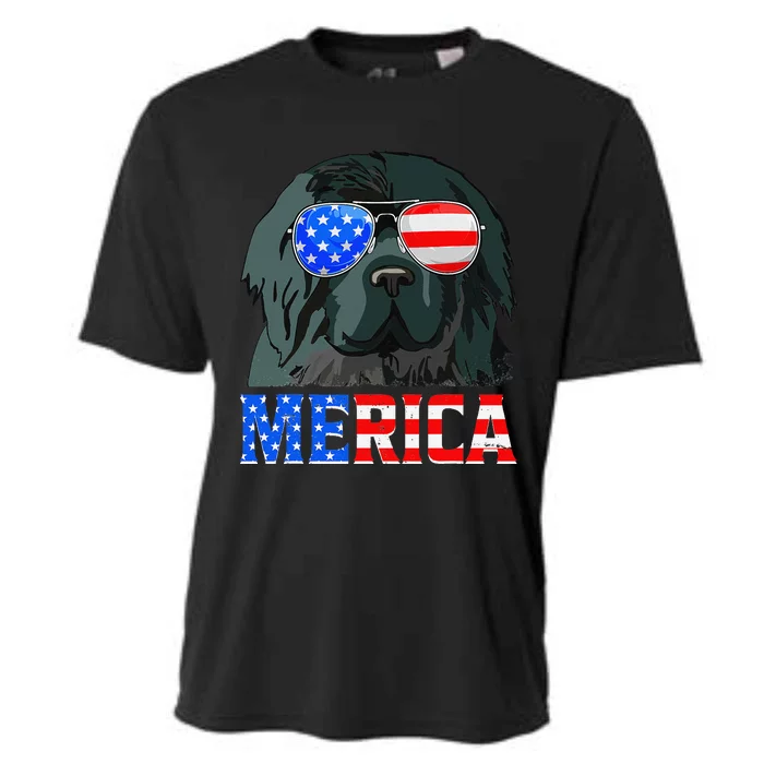 Merica Newfoundland Dog American Flag 4th Of July Cooling Performance Crew T-Shirt