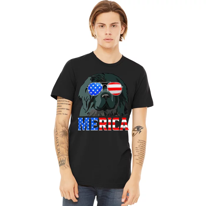 Merica Newfoundland Dog American Flag 4th Of July Premium T-Shirt