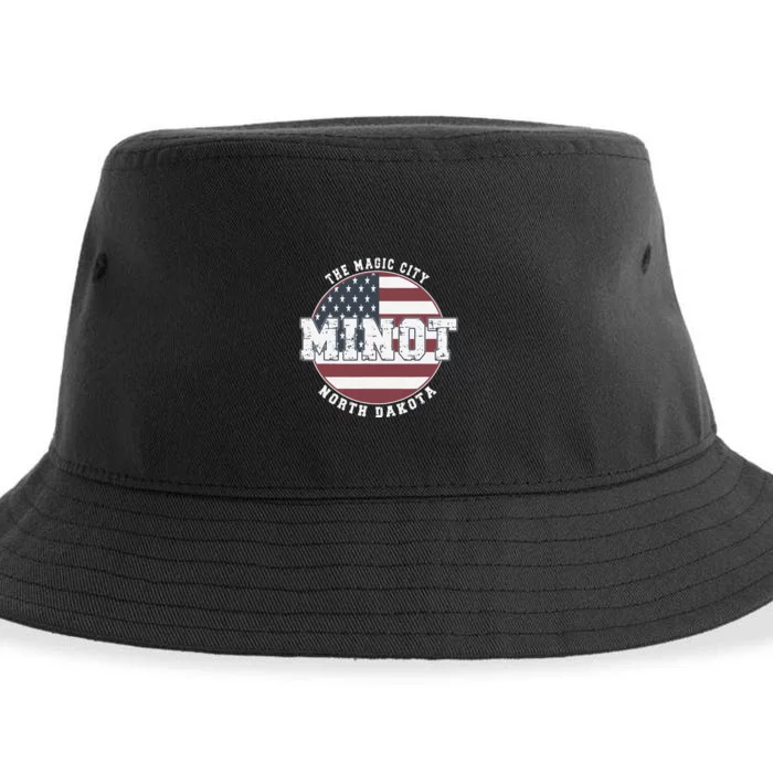 Minot North Dakota Vintage American Flag Sustainable Bucket Hat