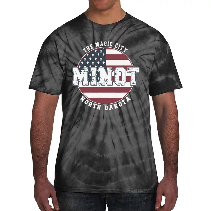 Minot North Dakota Vintage American Flag Tie-Dye T-Shirt