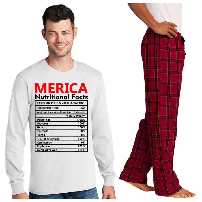 Merica Nutrition Facts 4th Of July American Flag Men Women Long Sleeve Pajama Set