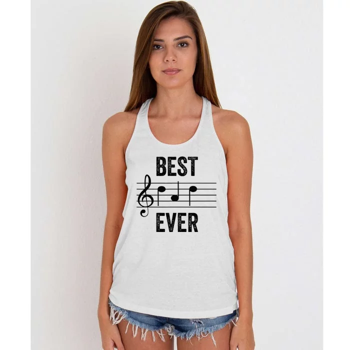 Music Notes Funny Fathers Day Present Best Dad Ever Women's Knotted Racerback Tank