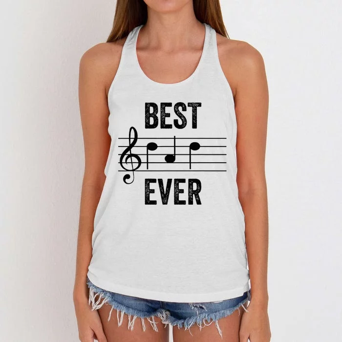 Music Notes Funny Fathers Day Present Best Dad Ever Women's Knotted Racerback Tank