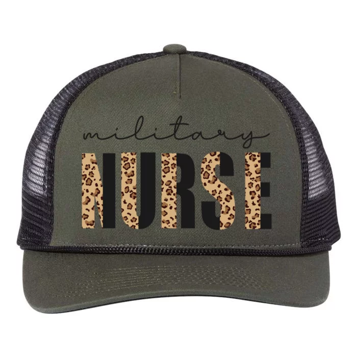 Military Nurse Gift Leopard Print Rn Nurse Squad Gift Retro Rope Trucker Hat Cap