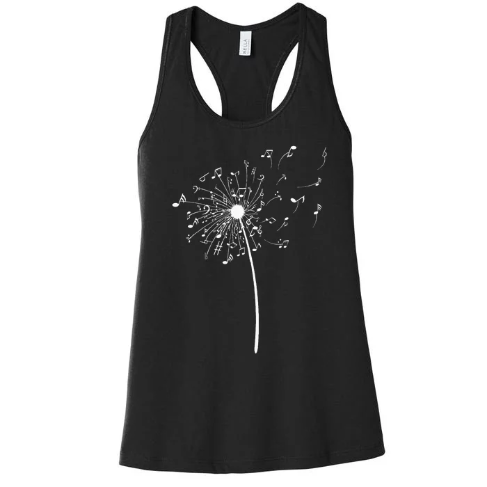 Music Notes Gift For Women Cool Dandelion Flower Women's Racerback Tank