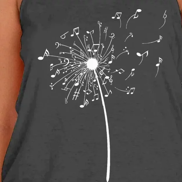 Music Notes Gift For Women Cool Dandelion Flower Women's Knotted Racerback Tank