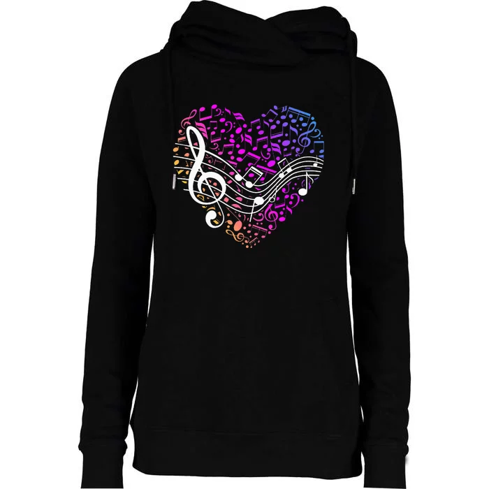 Musical Notes Heart Treble Clef Music Womens Funnel Neck Pullover Hood