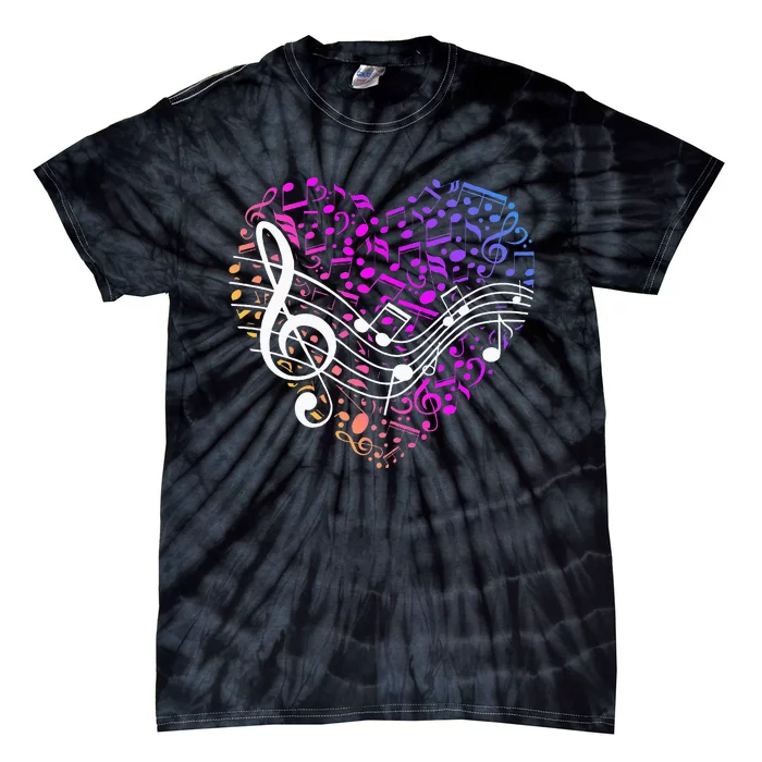 Musical Notes Heart Treble Clef Music Tie-Dye T-Shirt