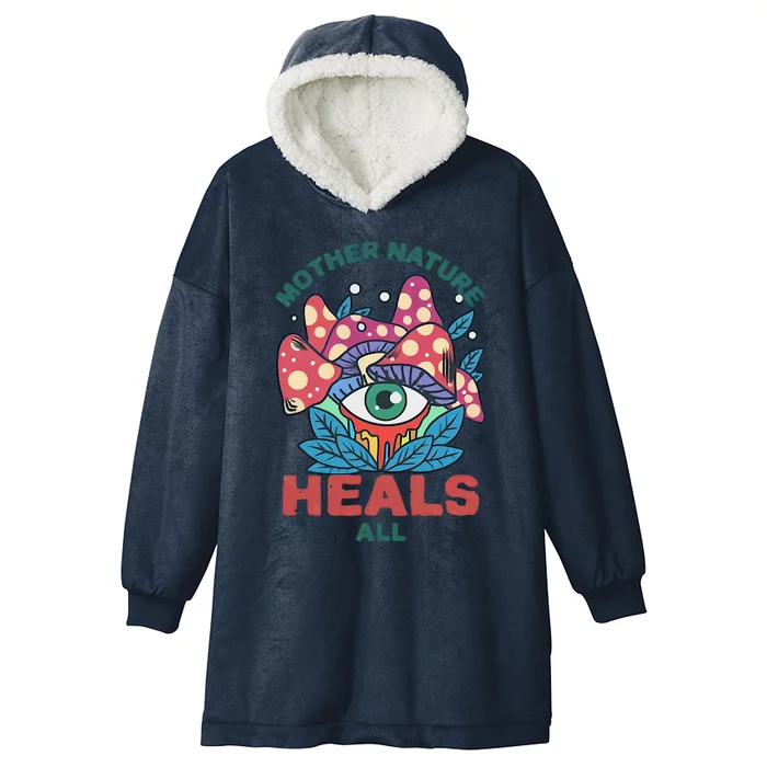 Mother Nature Heals All Cartoon Magic Mushroom Retro Hooded Wearable Blanket