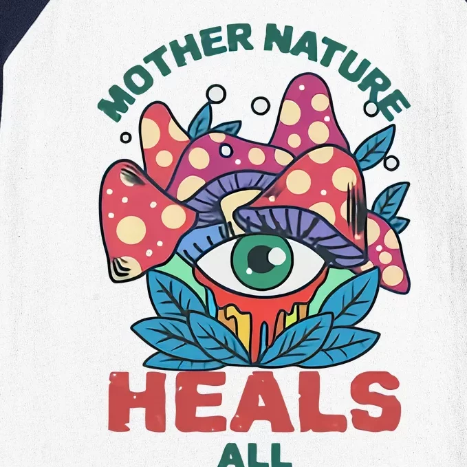 Mother Nature Heals All Cartoon Magic Mushroom Retro Baseball Sleeve Shirt