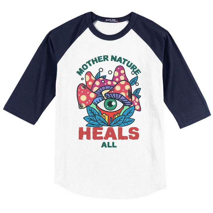 Mother Nature Heals All Cartoon Magic Mushroom Retro Baseball Sleeve Shirt