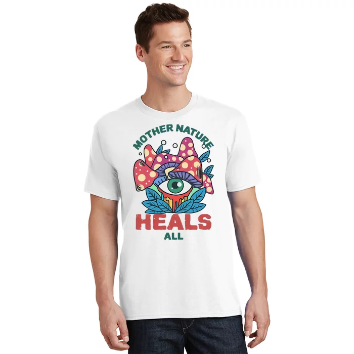 Mother Nature Heals All Cartoon Magic Mushroom Retro T-Shirt