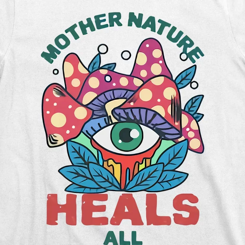 Mother Nature Heals All Cartoon Magic Mushroom Retro T-Shirt