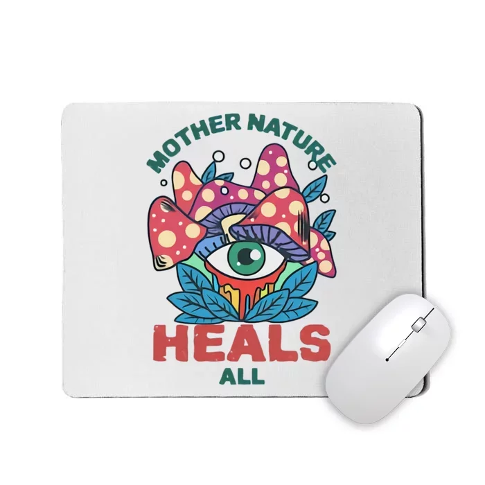 Mother Nature Heals All Cartoon Magic Mushroom Retro Mousepad